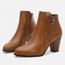Side-Zip Ankle Boots Non-Slip Coarse Block Heel – Phoebe - Brown - Bellux