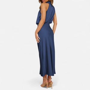 Sleeveless A-Line Elongating Satin Maxi Dress – Delphine - Bellux
