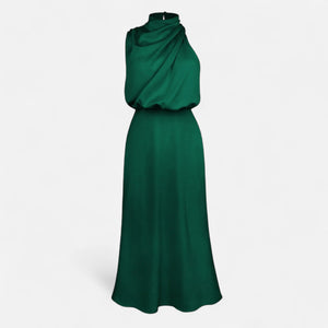 Sleeveless A-Line Elongating Satin Maxi Dress – Delphine - Bellux