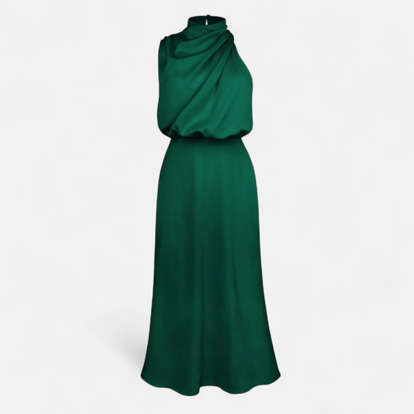 Sleeveless A-Line Elongating Satin Maxi Dress – Delphine - Bellux