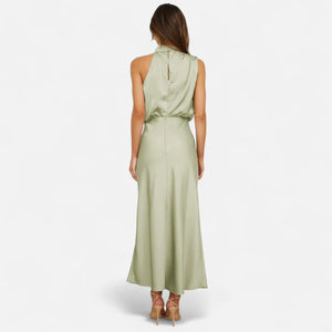 Sleeveless A-Line Elongating Satin Maxi Dress – Delphine - Bellux