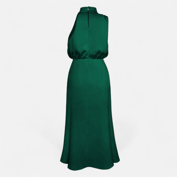 Sleeveless A-Line Elongating Satin Maxi Dress – Delphine - Bellux