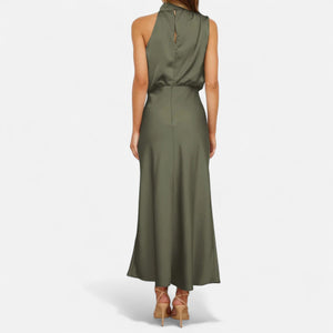 Sleeveless A-Line Elongating Satin Maxi Dress – Delphine - Bellux