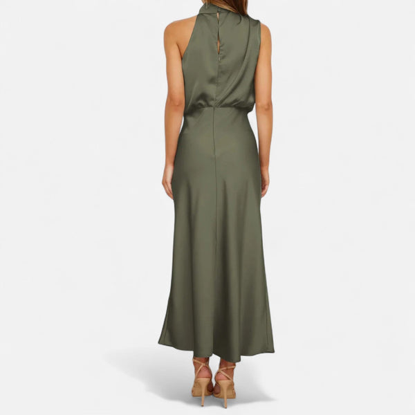 Sleeveless A-Line Elongating Satin Maxi Dress – Delphine - Bellux