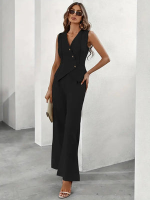 Sleeveless Blazer And Wide-Leg Trousers Set – Structured Fit - Bellux