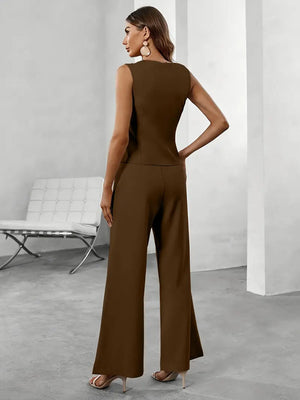 Sleeveless Blazer And Wide-Leg Trousers Set – Structured Fit - Bellux