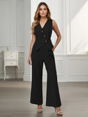 Sleeveless Blazer And Wide-Leg Trousers Set – Structured Fit - Black - Bellux