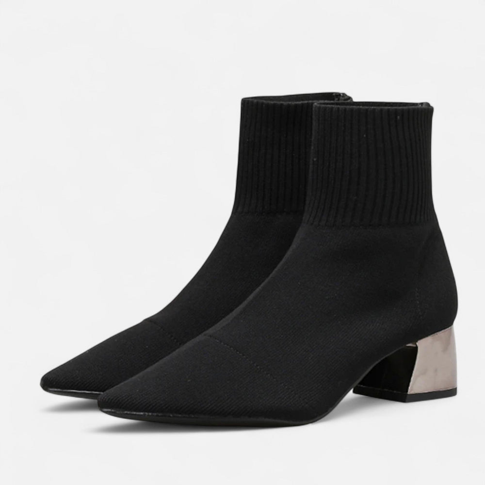 Sock Boots Sculpted Pointed Toe Stretch-Knit – Seraphina - Black - Bellux