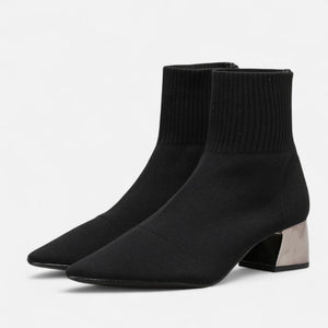 Sock Boots Sculpted Pointed Toe Stretch-Knit – Seraphina - Black - Bellux