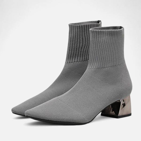 Sock Boots Sculpted Pointed Toe Stretch-Knit – Seraphina - Grey - Bellux