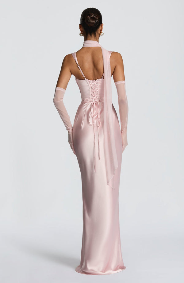 Square Neck Satin Maxi Dress Tie-Back – Calanthe - Bellux