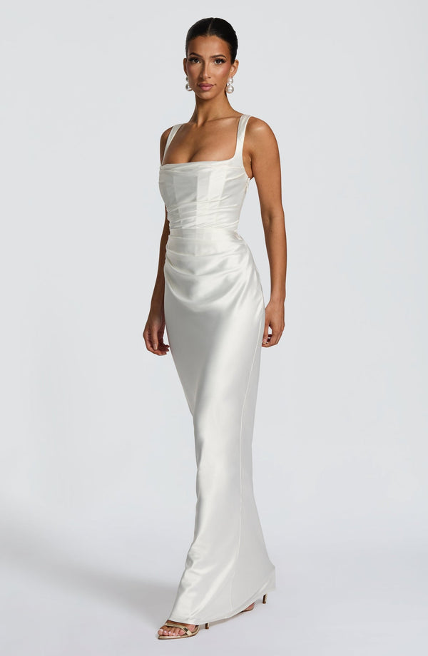 Square Neck Satin Maxi Dress Tie-Back – Calanthe - Bellux