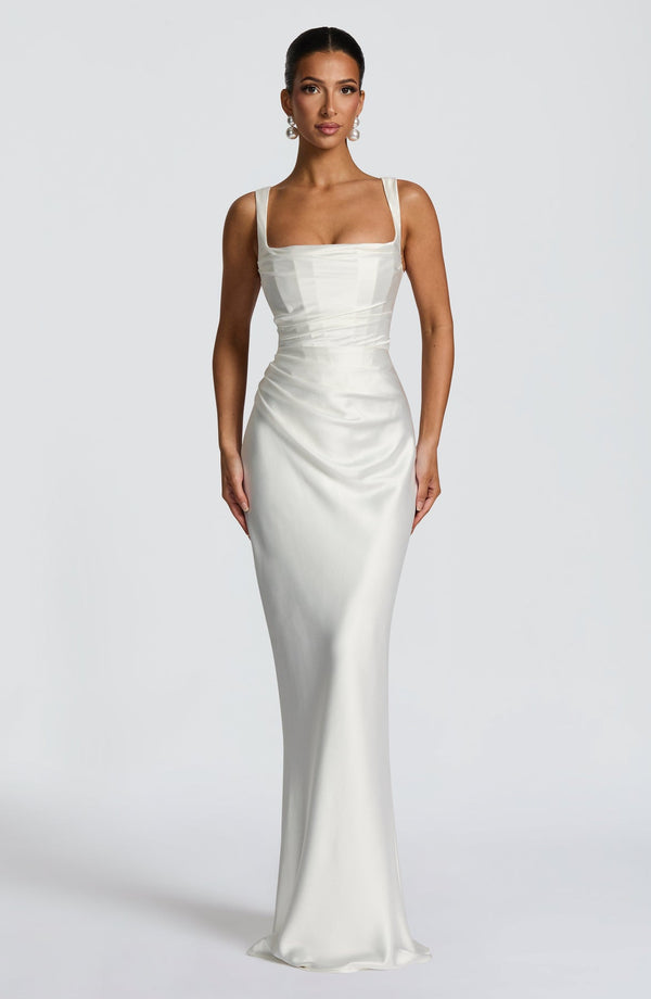 Square Neck Satin Maxi Dress Tie-Back – Calanthe - Bellux