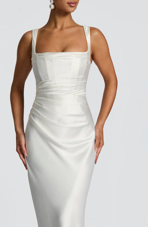 Square Neck Satin Maxi Dress Tie-Back – Calanthe - Bellux