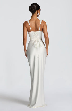 Square Neck Satin Maxi Dress Tie-Back – Calanthe - Bellux