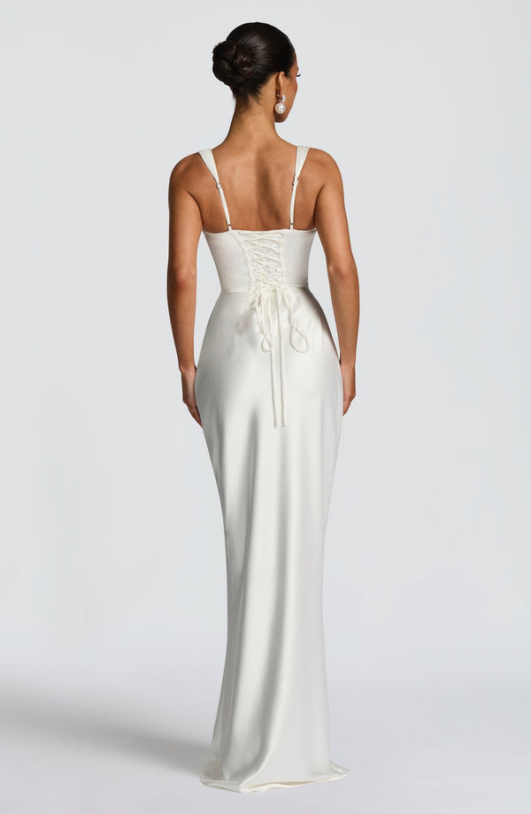 Square Neck Satin Maxi Dress Tie-Back – Calanthe - Bellux