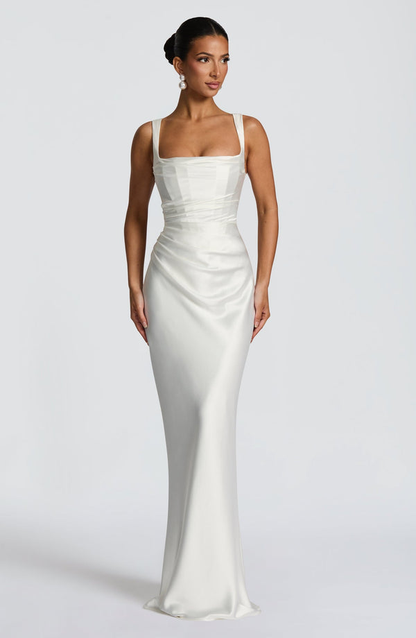 Square Neck Satin Maxi Dress Tie-Back – Calanthe - Bellux