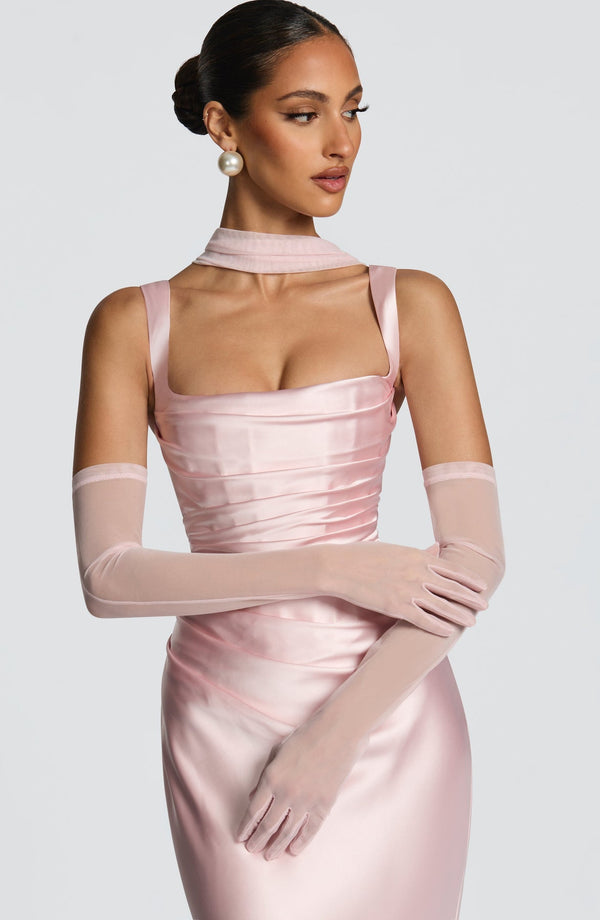 Square Neck Satin Maxi Dress Tie-Back – Calanthe - Bellux