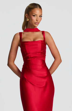 Square Neck Satin Maxi Dress Tie-Back – Calanthe