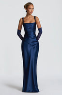 Square Neck Satin Maxi Dress Tie-Back – Calanthe