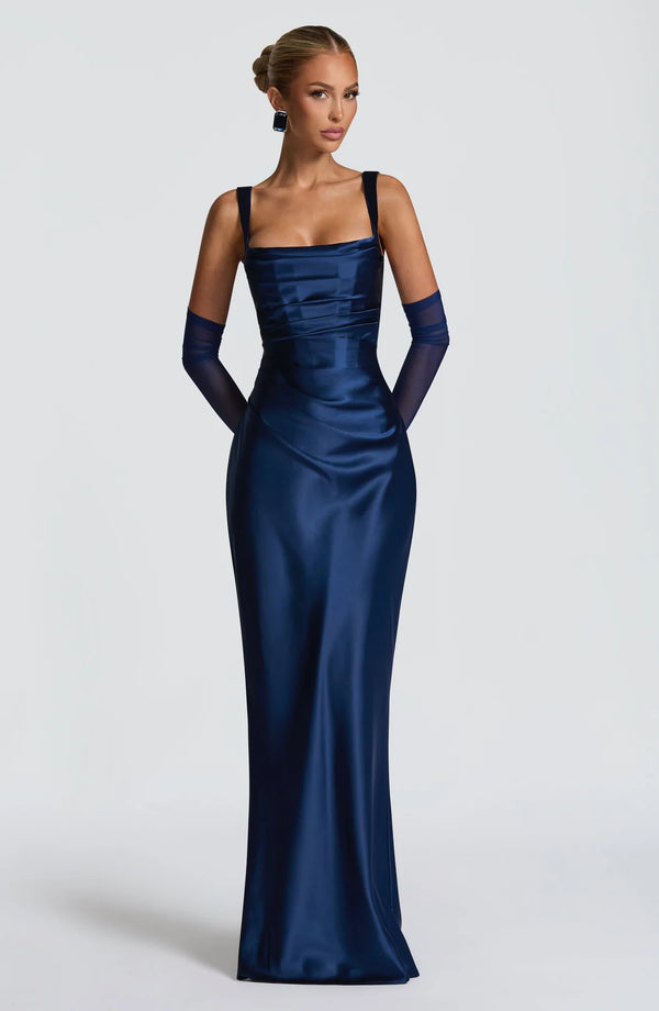 Square Neck Satin Maxi Dress Tie-Back – Calanthe