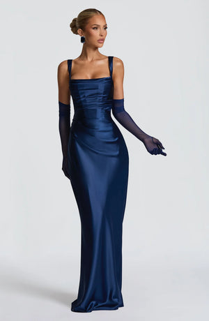 Square Neck Satin Maxi Dress Tie-Back – Calanthe