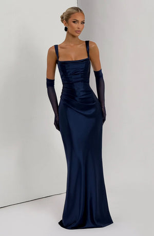 Square Neck Satin Maxi Dress Tie-Back – Calanthe
