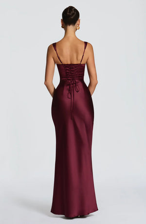 Square Neck Satin Maxi Dress Tie-Back – Calanthe