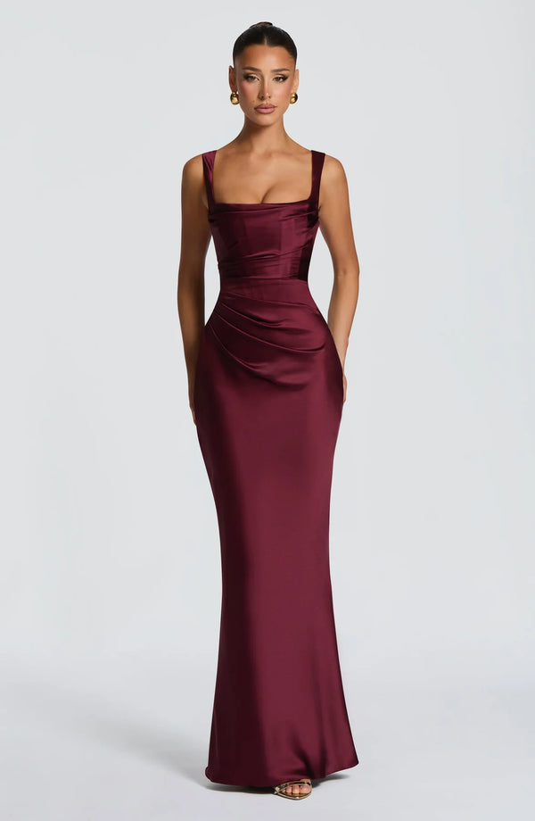 Square Neck Satin Maxi Dress Tie-Back – Calanthe