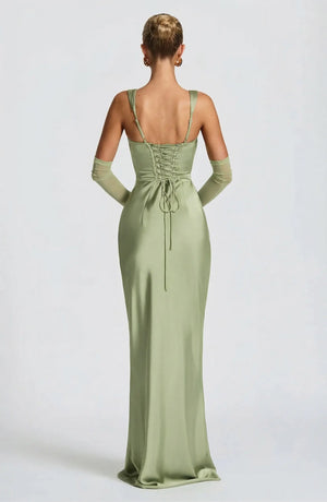 Square Neck Satin Maxi Dress Tie-Back – Calanthe