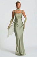 Square Neck Satin Maxi Dress Tie-Back – Calanthe