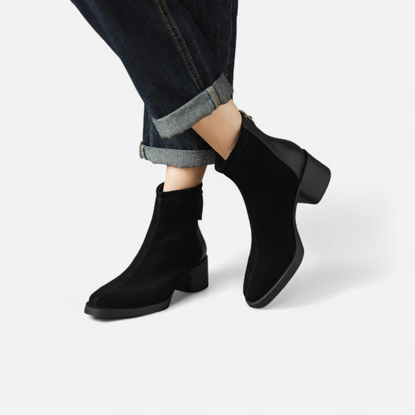 Square-Toe Ankle Boots Plush-Lined Cow Suede – Amelie - Bellux