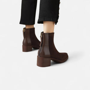 Square-Toe Ankle Boots Plush-Lined Cow Suede – Amelie - Bellux