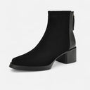 Square-Toe Ankle Boots Plush-Lined Cow Suede – Amelie - Black - Bellux