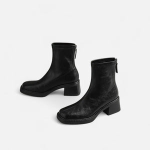 Square-Toe Ankle Boots Stable Heel Leather – Cordelia - Bellux