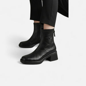 Square-Toe Ankle Boots Stable Heel Leather – Cordelia - Bellux