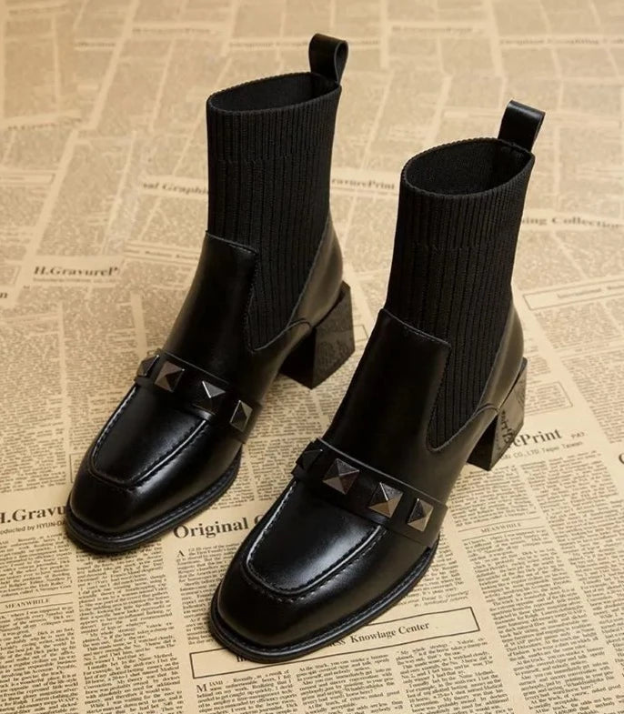 Square-Toe Ankle Boots Studded Vegan Leather - Beaumont - Bellux