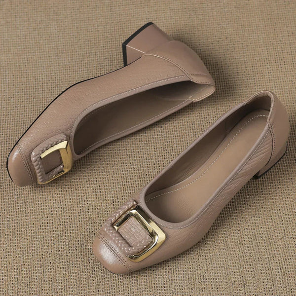 Square Toe Low Block Heels All-Day Comfort – Arden - Beige - Bellux