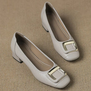 Square Toe Low Block Heels All-Day Comfort – Arden - Grey - Bellux