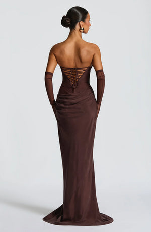 Strapless Cowl Neck Maxi Dress Tailored Fit – Liora - Bellux