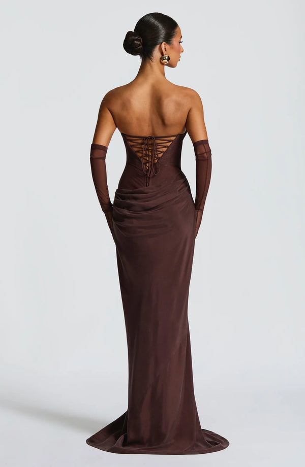 Strapless Cowl Neck Maxi Dress Tailored Fit – Liora - Bellux