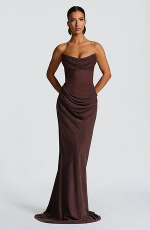 Strapless Cowl Neck Maxi Dress Tailored Fit – Liora - Bellux