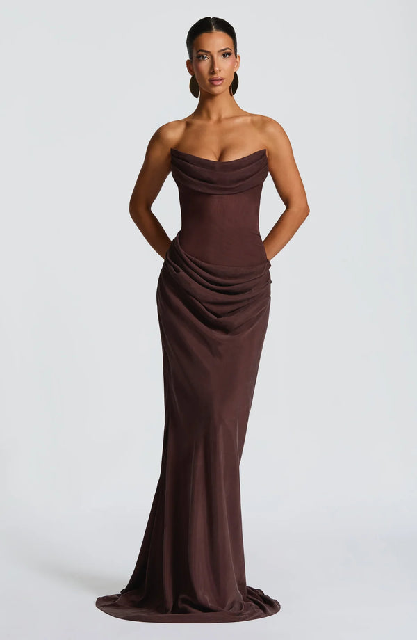 Strapless Cowl Neck Maxi Dress Tailored Fit – Liora - Bellux