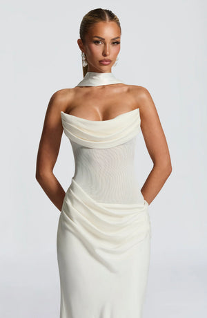 Strapless Cowl Neck Maxi Dress Tailored Fit – Liora - Bellux