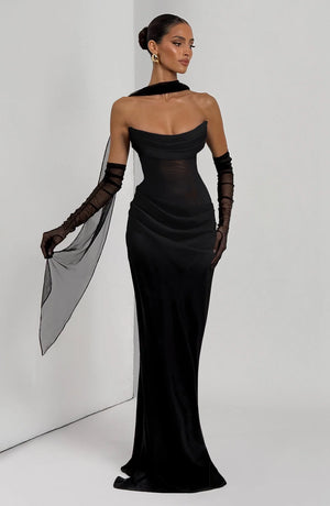 Strapless Cowl Neck Maxi Dress Tailored Fit – Liora - Bellux