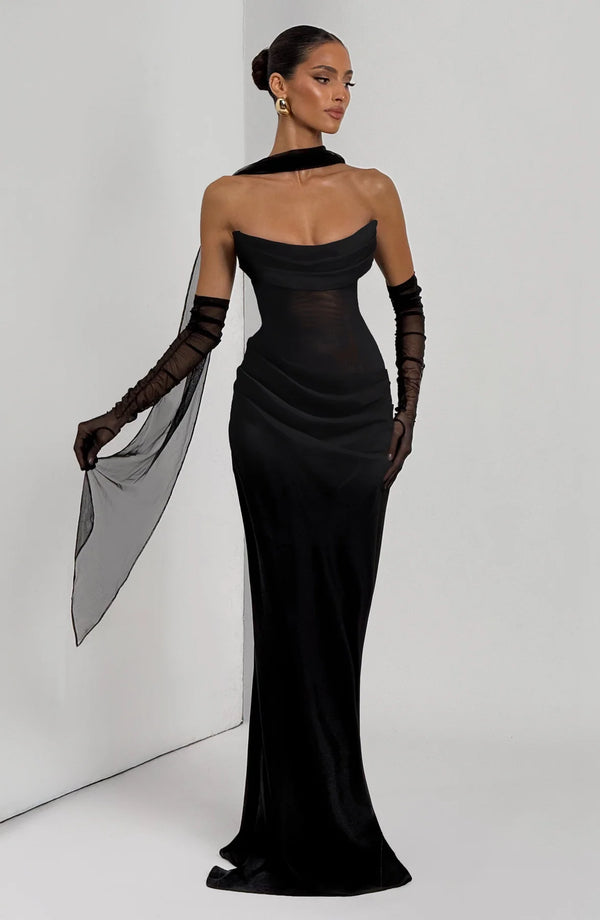Strapless Cowl Neck Maxi Dress Tailored Fit – Liora - Bellux