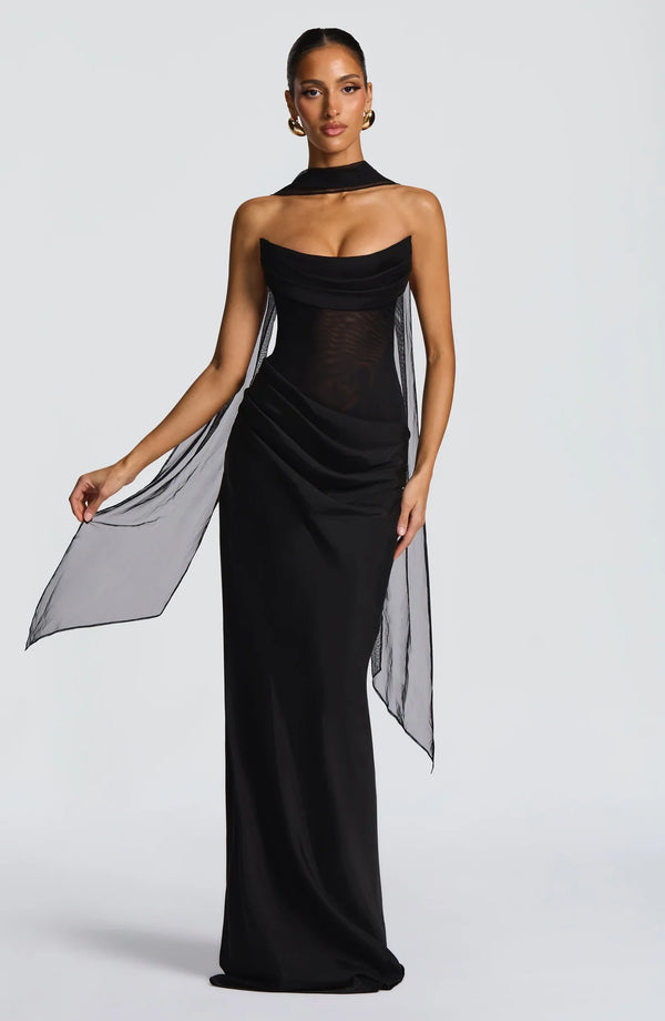 Strapless Cowl Neck Maxi Dress Tailored Fit – Liora - Bellux