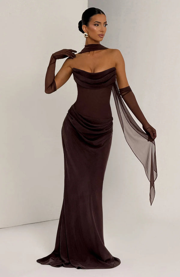 Strapless Cowl Neck Maxi Dress Tailored Fit – Liora - Bellux