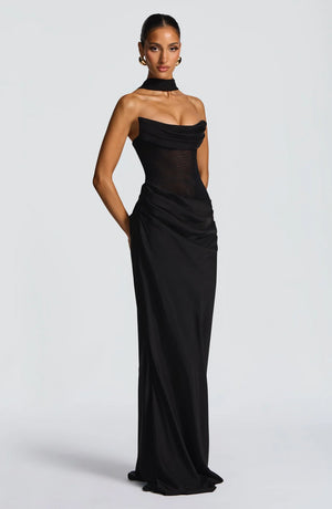 Strapless Cowl Neck Maxi Dress Tailored Fit – Liora - Bellux