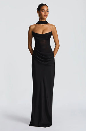 Strapless Cowl Neck Maxi Dress Tailored Fit – Liora - Bellux